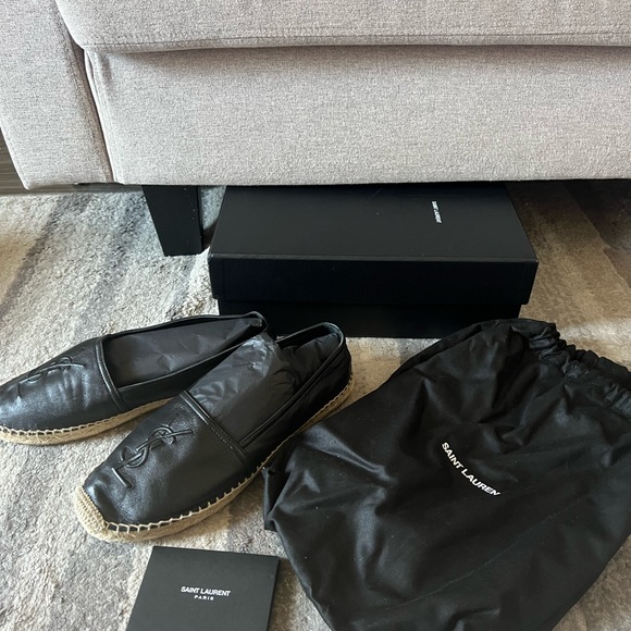 YSL Yves Saint Laurent Black Leather Espadrille Flats Women's Size 39 - Picture 9 of 10